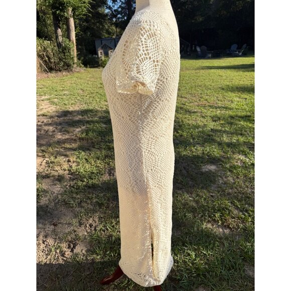 Vtg Newport News 6 Cream Crochet Lace Midi Dress feminine coquette festival Y2K - Picture 4 of 8